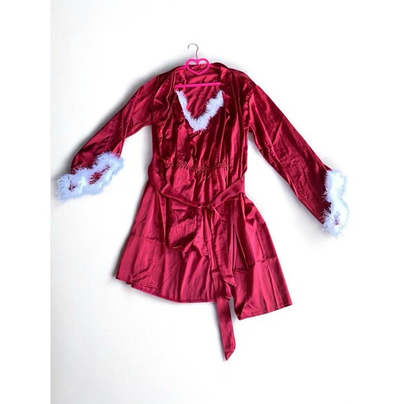 Valentine Sexy Lingerie Red Santa Dress Teddy Sleepwear Set Large Romper Robe - Picture 10 of 13